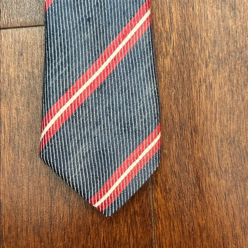 John G. Hardy of London Classic Blue and Red Striped Men's Tie, Silk and Linen